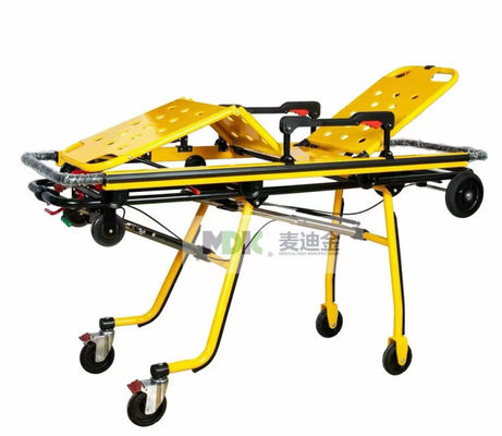 Ambulans Alloy Aluminium Kental Stretcher Bantuan Pertama Dengan Kaki Lipat Struktur Mekanis Penyesuaian Ketinggian Kaki Dan Belakang Penyesuaian