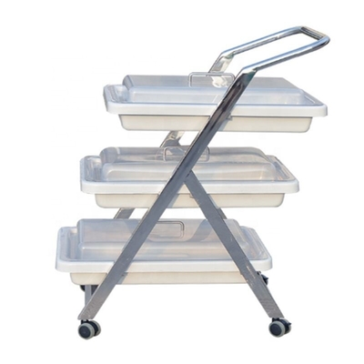 Harga yang bagus Endoskop 630MM 51.5CMM Layanan Medis Trolley Utilitas Medis Trolley Rak Baja Tahan Karat Tiga Lapisan on line